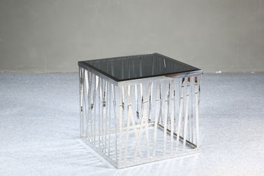 Moderner quadratischer Couchtisch, schwarze ausgeglichenes Glas-Beistelltische, Edelstahlrahmencouchtische